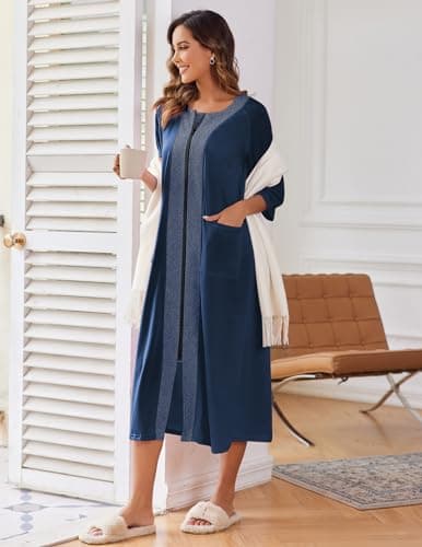 Ekouaer Women's Zipper Robe Long Nightgown
