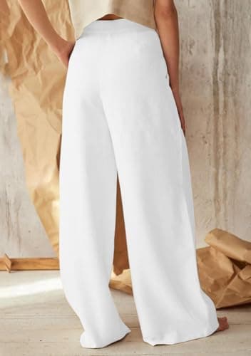 Chouyatou Women's Summer High Waisted Cotton Linen Palazzo Pants with Pockets