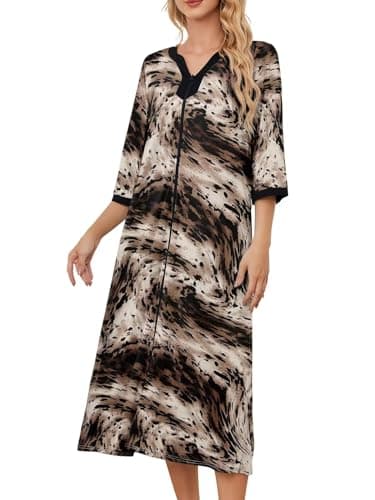PITINAN Zip up Robes for Women Long Lounge Dress House Coat S-3XL