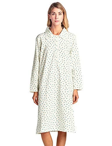 Women's Casual Flannel Floral Long Sleeve Nightgown