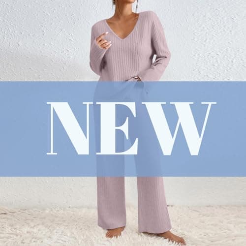 TIGENA Women's Ribbed Long Sleeve Sweater & Wide Leg Pants Lounge Set