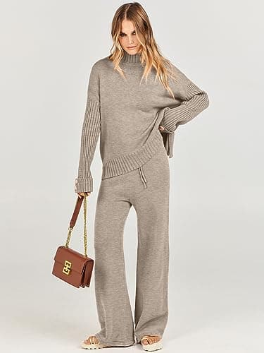 Caracilia Women's 2-Piece Fall Sweater Set & Wide Leg Pants Travel Fashion