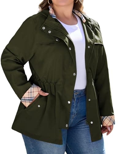 Bloggerlove Women's Plus Size Hooded Outdoor Raincoat Waterproof Trench Coat