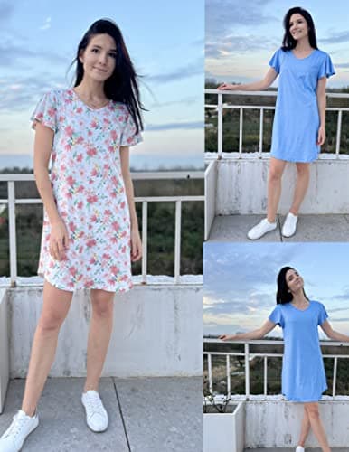 Ekouaer Women's Flare Short Sleeve V-Neck Nightgown 2-Pack S-2XL