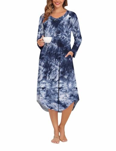 YOZLY Soft V-Neck Short Sleeve Nightgowns for Women with Pockets
