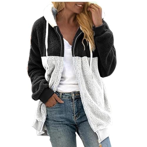 Refined Title: Women's Fashion Hooded Jacket with Drawstring, Zipper Pockets, and Plush Sweater Material