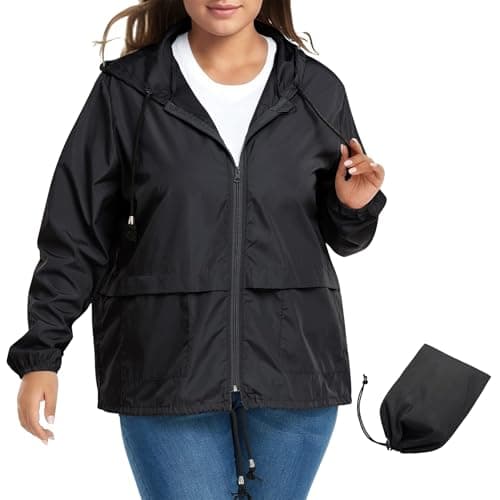 Zando Plus Size Women's Waterproof Hooded Raincoat Light & Packable