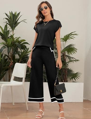 Bloggerlove Women's Knit Sweater Set with Wide Leg Pants