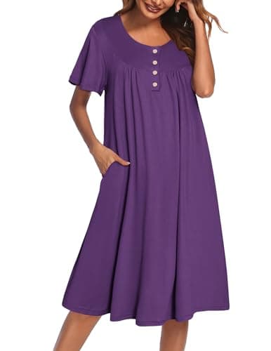 Ekouaer Women's Short Sleeve Nightgown with Pockets Floral Print