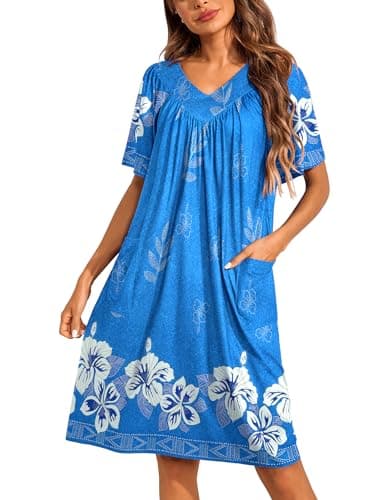 Ekouaer Womens Floral Print Pocket Nightgown Mumu Dress