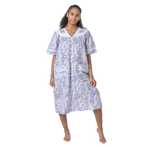 YafeMarte Women's Floral Embroidery Housecoat with Front Pockets