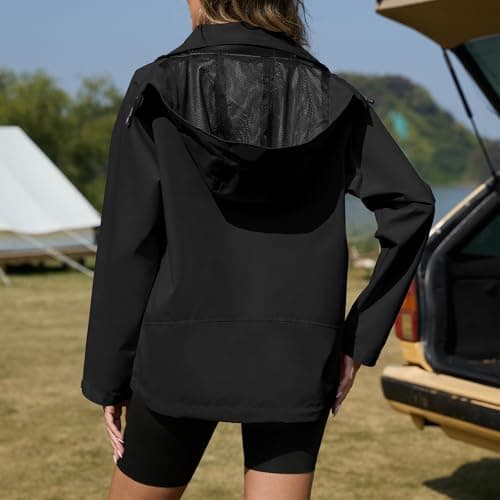 Women's American Trends Waterproof Rain Jacket Hooded Loose Fit Windbreaker