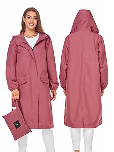 SaphiRose Women's Lightweight Waterproof Long Hooded Rain Jacket