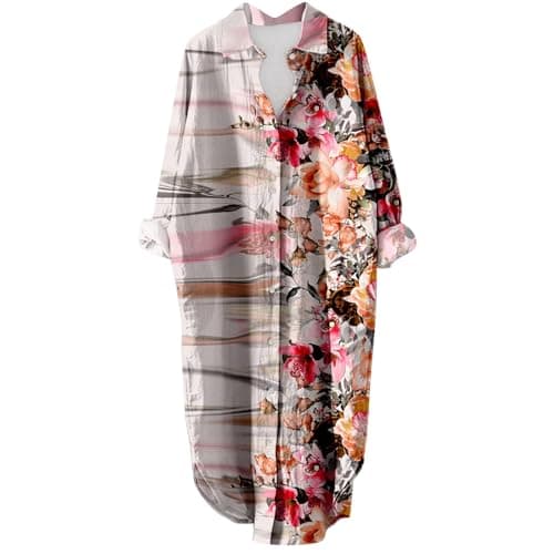 Women's Button Down Long Sleeve House Dress with Pockets - 2024 Fall Collection