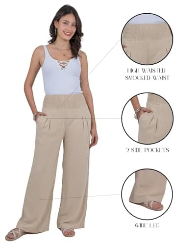 LOFBAZ Women's Linen Palazzo Wide Leg Pants with Pockets