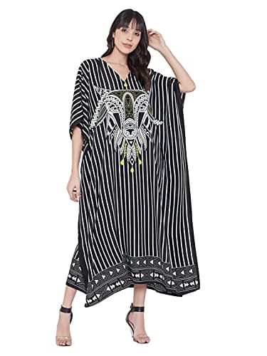 Oussum Plus Size Long Maxi Polyester Kaftan Gown for Casual Beach Party