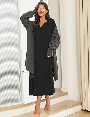 Marvmys Women's Cotton Long Sleeve Nightgown with Pockets
