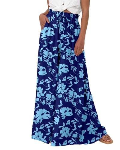 BTFBM Women's Summer Floral Wide Leg Palazzo Pants with Pocket