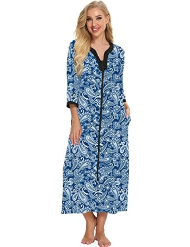 Women's Zip-Up House Dresses: Comfy Print Robe for Nightwear