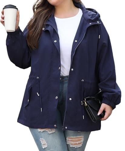 Bloggerlove Plus Size Women's Lightweight Waterproof Raincoat with Hood