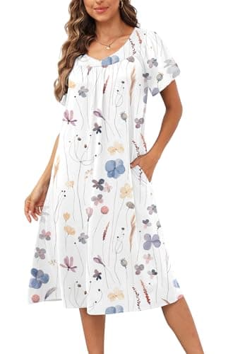 Disamer Women's Summer Floral Print House Dress with Pockets