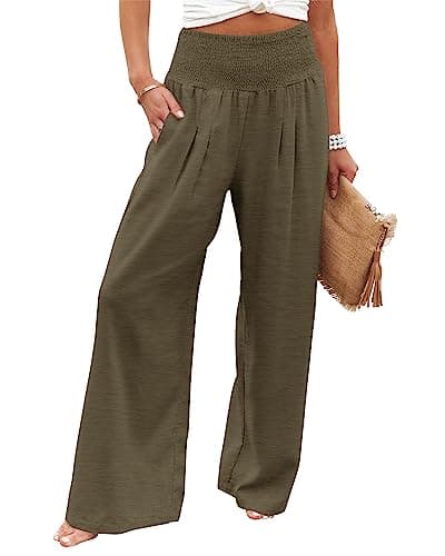 Angerella Women's High Waist Elastic Palazzo Pants with Pockets