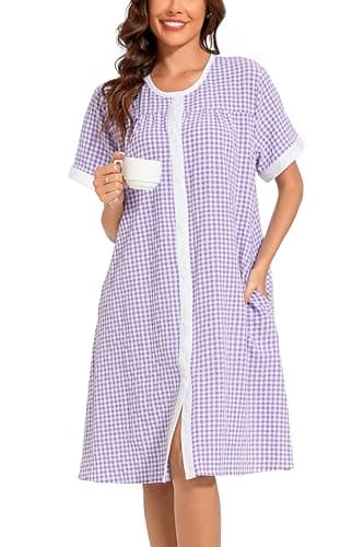 YOZLY Women's Pocketed Short Sleeve House Dress Robe