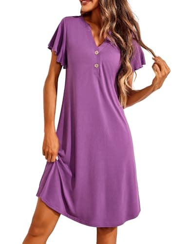 Ekouaer Women's Short Flare Sleeve V-Neck Sleepshirt S-XXL