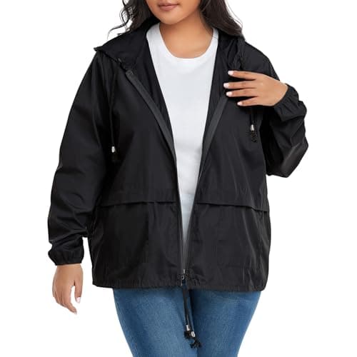 Zando Plus Size Women's Waterproof Hooded Raincoat Light & Packable