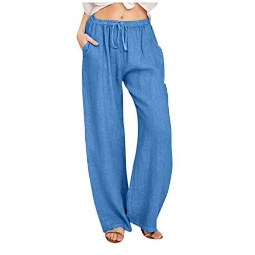2024 Trendy Women's High Waist Loose Fit Linen Palazzo Pants