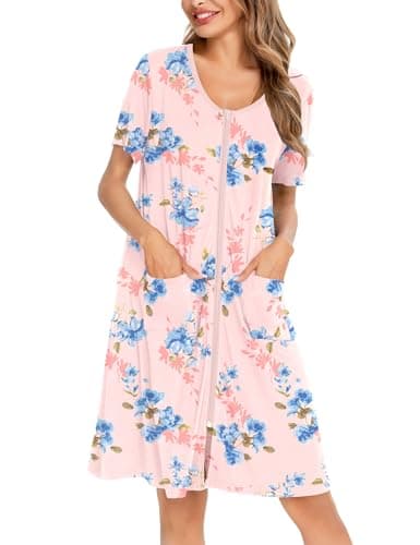 SWOMOG Women's Zip Up Lightweight Bathrobe with Pockets