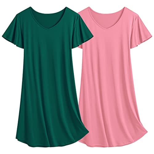 Ekouaer Women's Flare Short Sleeve V-Neck Nightgown 2-Pack S-2XL