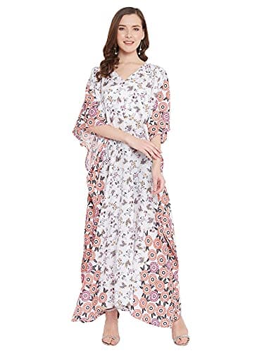 Oussum Plus Size Long Maxi Polyester Kaftan Gown for Casual Beach Party