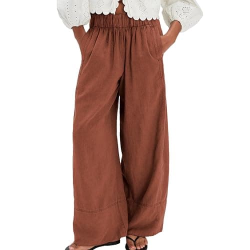SeeLuNa Women's Cotton Boho Wide Leg Pants with Pockets