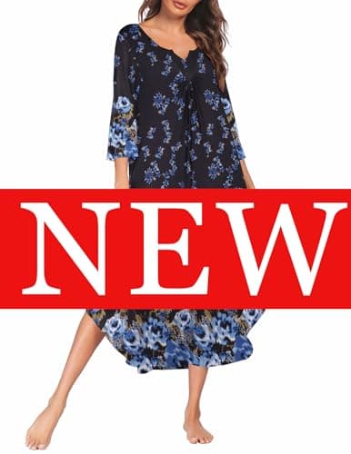 Ekouaer Plus Size 3/4 Sleeves Maxi Nightgown for Women