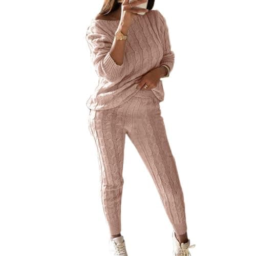 Wankang Women's Fall Cable Knit Set Plus Size Tracksuit Loungewear