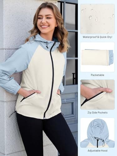 PITINAN Women's Waterproof Packable Rain Jacket with Hood S-XXL