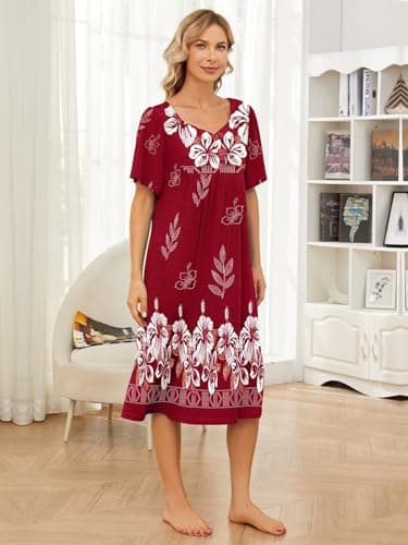 Womens House Dresses with Pockets - Moo Moo Nightgown Short Sleeve Mumu Dress Lounge Dress S-3XL