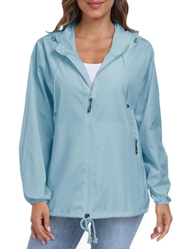DULEMOT Lightweight Women's Waterproof Hooded Rain Jacket Outdoor Windbreaker
