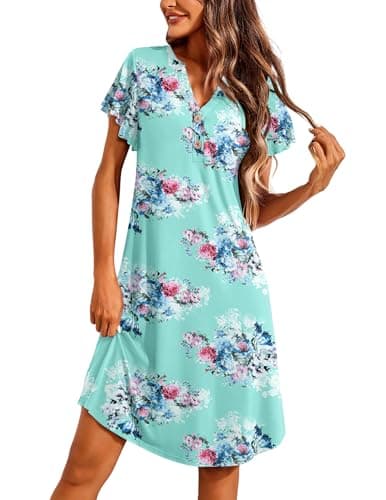 Ekouaer Women's Short Flare Sleeve V-Neck Sleepshirt S-XXL