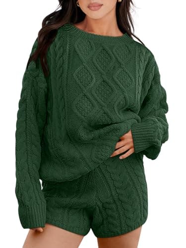 ANRABESS Women Spring Cable Knit Oversized Sweater & Matching Short Pants Sets