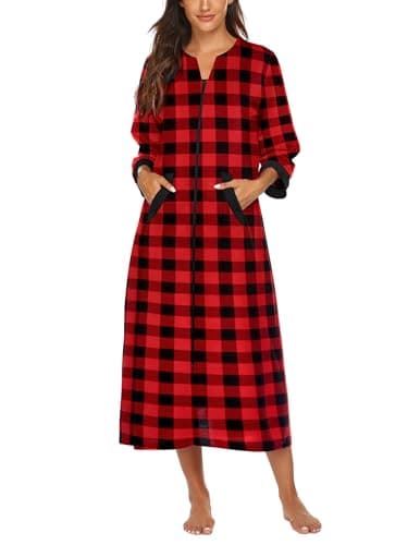Ekouaer Women's Full Length Zipper Robe Sleepwear