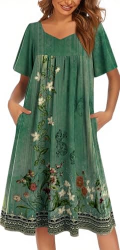Ekouaer Women's Pleated Nightgown - Short Sleeves & Pockets