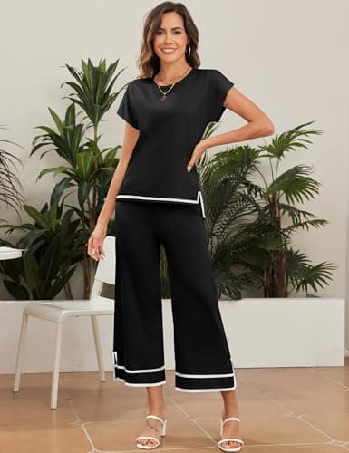 Bloggerlove Women's Knit Sweater Set with Wide Leg Pants
