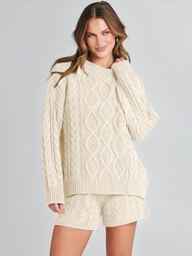ANRABESS Women Spring Cable Knit Oversized Sweater & Matching Short Pants Sets