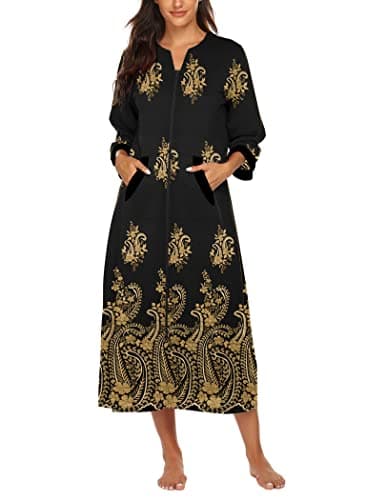 Ekouaer Women's Full Length Zipper Robe Sleepwear