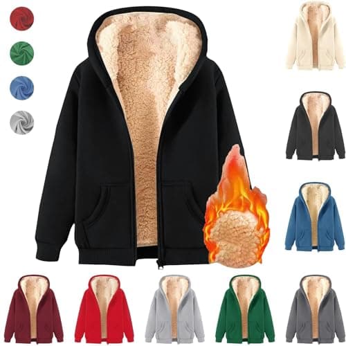 2024 Warm Women's Thick Sherpa Fleece Hoodie Full-Zip Winter Coat