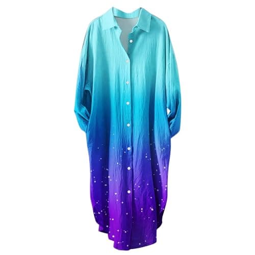Women's Button Down Long Sleeve House Dress with Pockets - 2024 Fall Collection