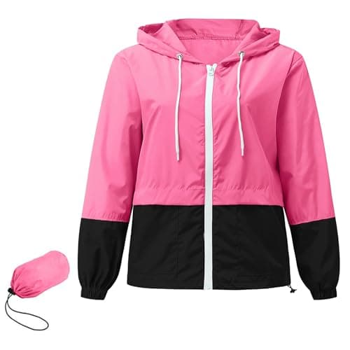 Zando Plus Size Women's Waterproof Hooded Raincoat Light & Packable