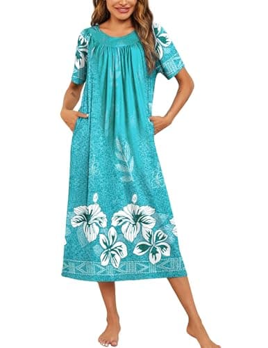 Ekouaer Women's Pleated House Dress with Pockets S-XXXL